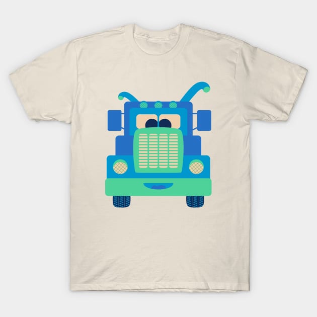 FRIENDLY BLUE TRUCK BUDDY Cute Kawaii Vehicle Kids Transportation - UnBlink Studio by Jackie Tahara T-Shirt by UnBlink Studio by Jackie Tahara